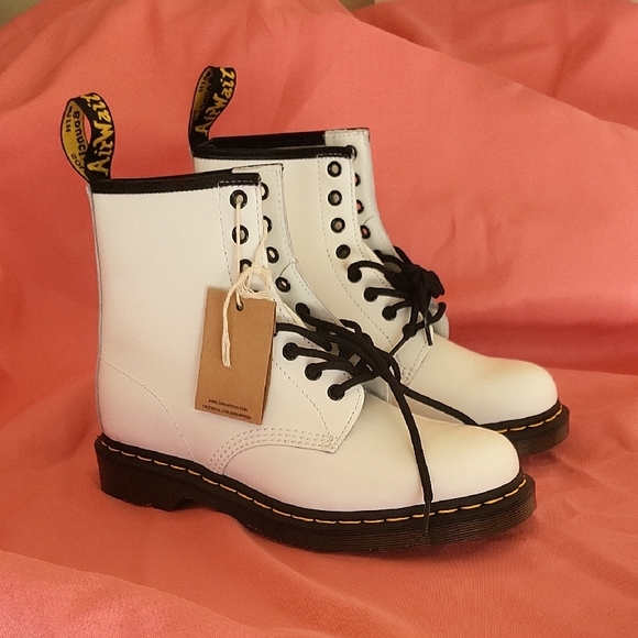 Dr. Martens White and Black Boots,All Products : American Fashion Style Bags On Sale